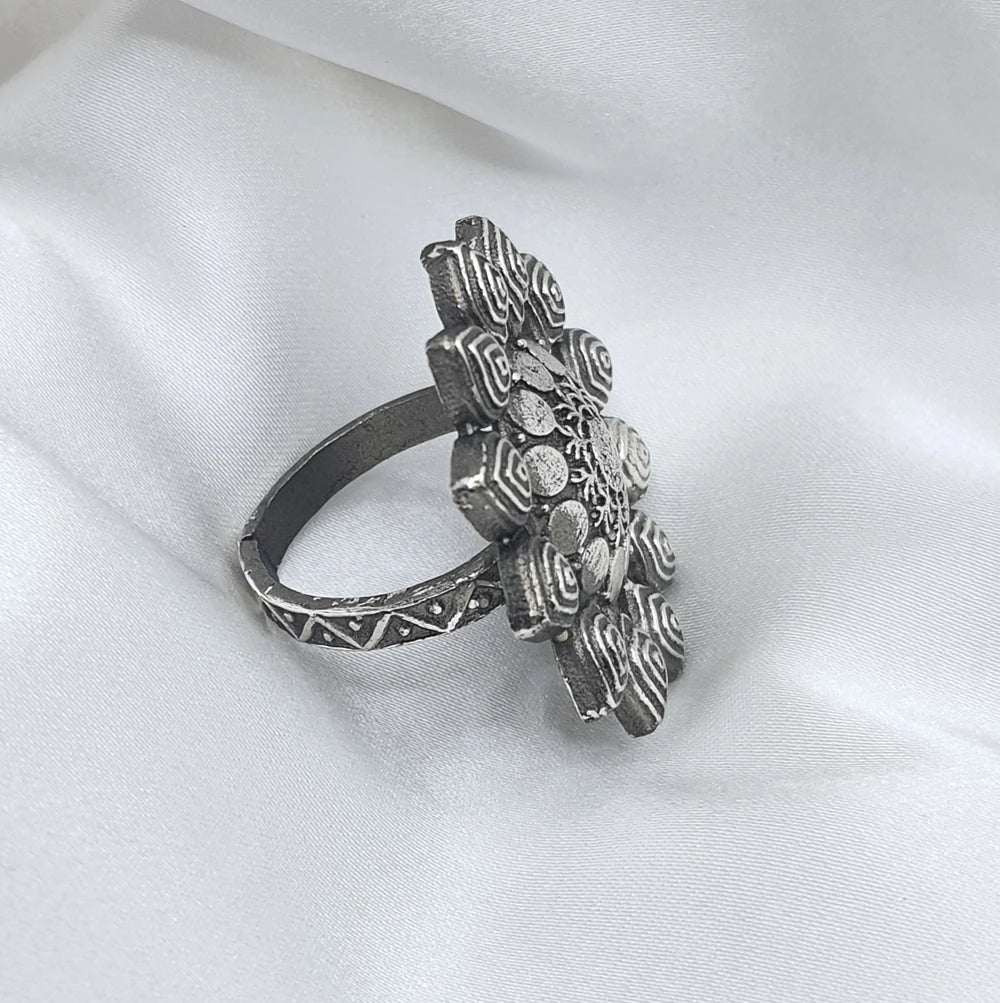 Latika Silver Plated Adjustable Ring