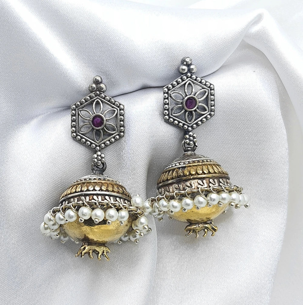 Roma Dual Tone 92.5 Silver Plared Jhumka