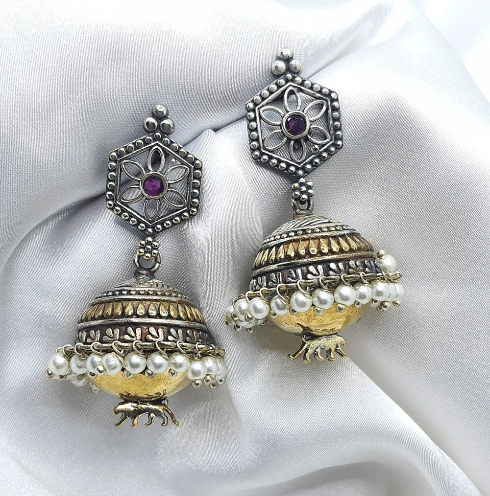 Roma Dual Tone 92.5 Silver Plared Jhumka