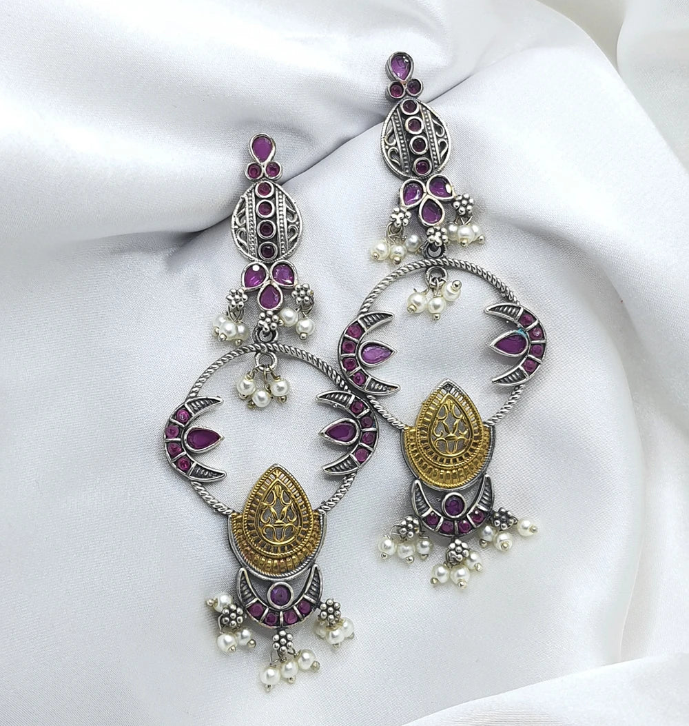 Saina Dual tone 92.5 Silcer Plared Earrings