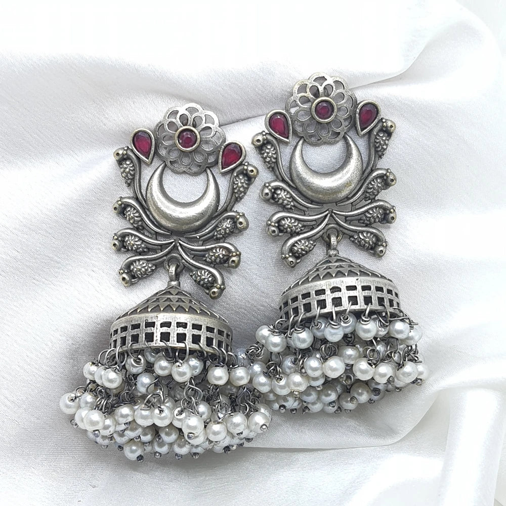 Pinky silver plated brass earrings
