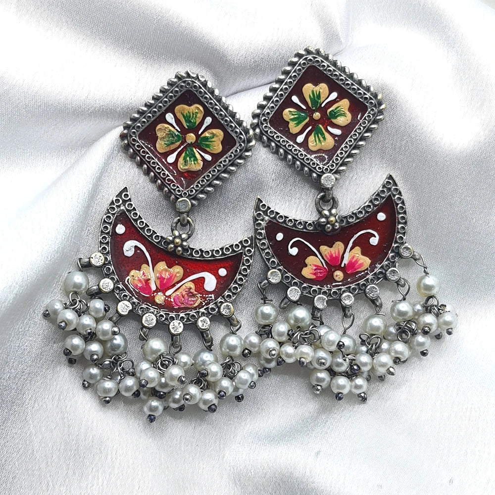 Rajyashree Hand painted silver plated Earrings
