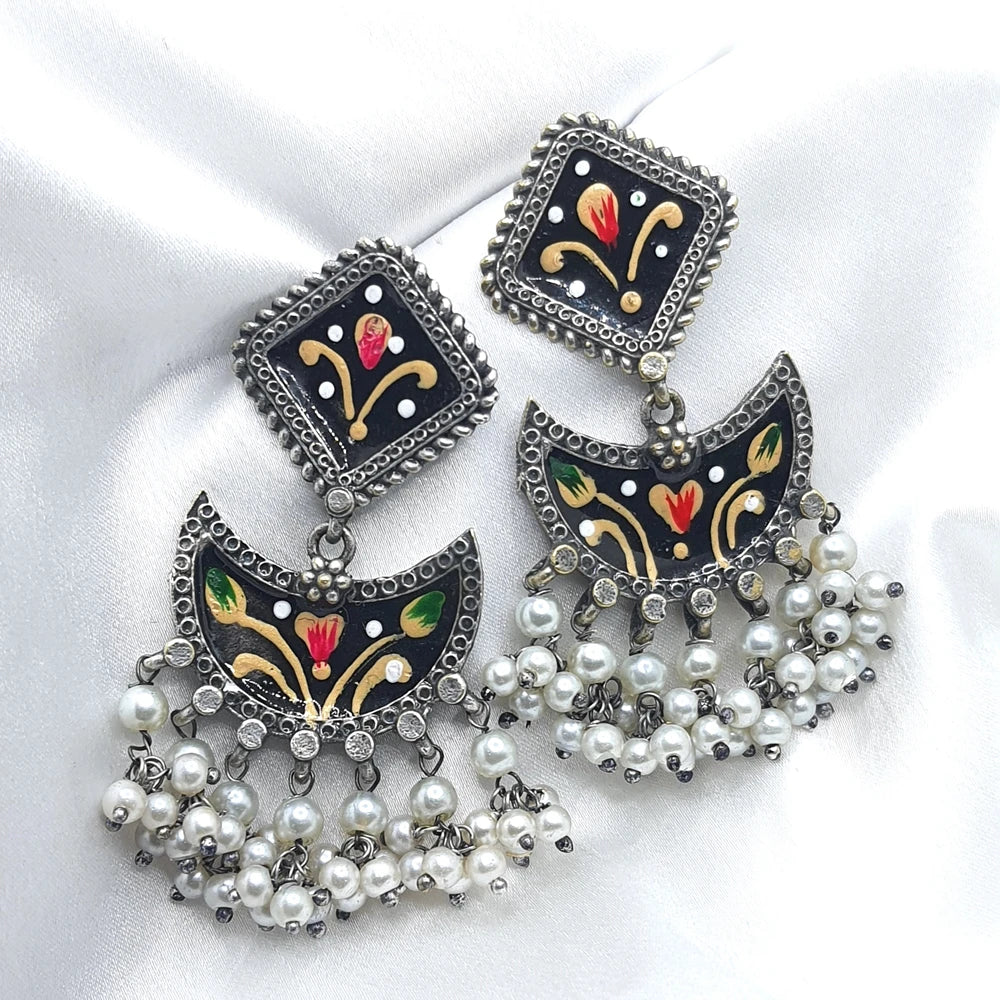 Rajyashree Hand painted silver plated Earrings