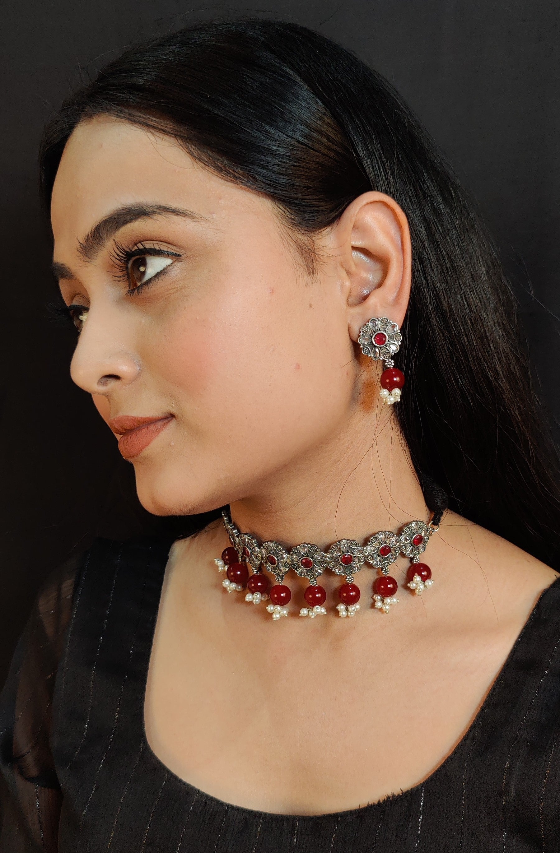 Chandramukhi Silver necklace set