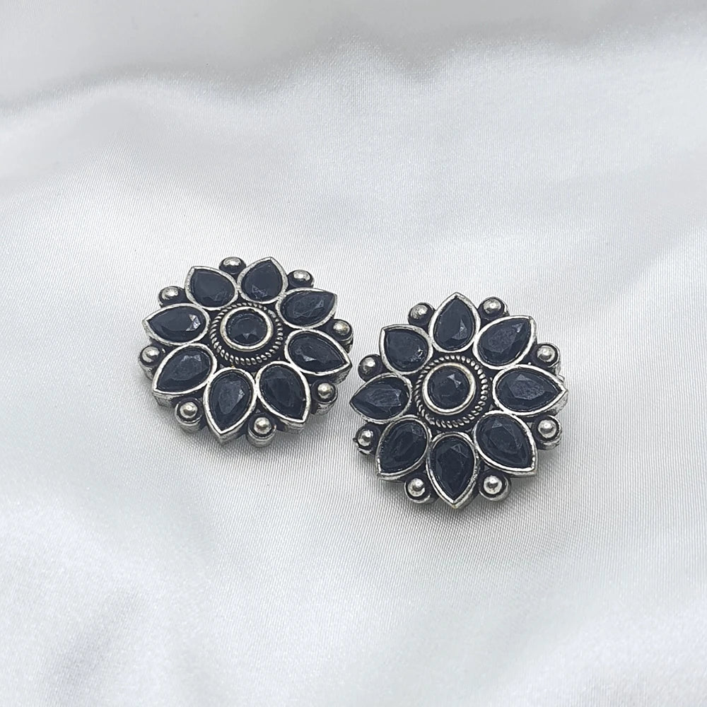 Combo of silver-plated stone-studded earrings & nosepin - Adwitiya - 4179160