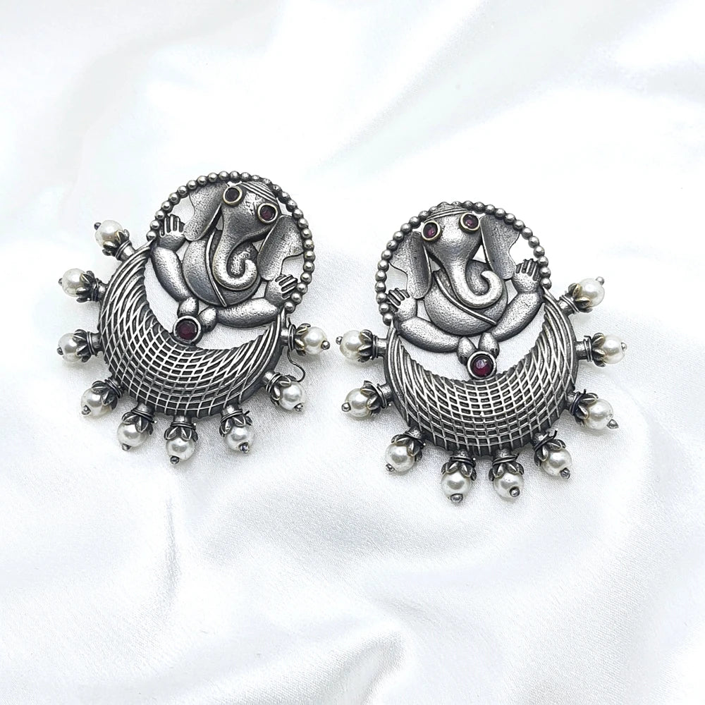 Ganesha 3.0 silver plated brass earrings