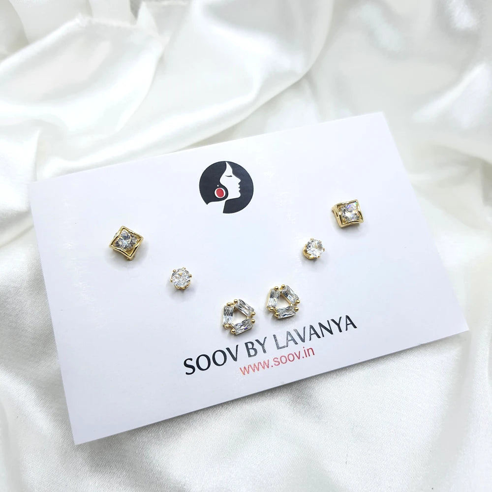 Luxury combo of 3 Gold plated studs