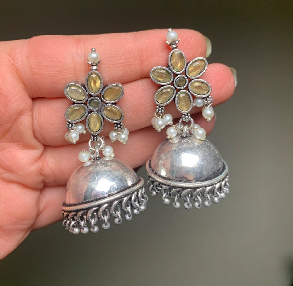 Jinisha Silver Plated Jhumkas